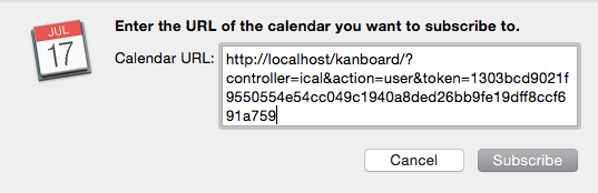 Add Kanboard iCal feed to Apple Calendar